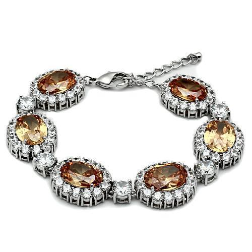 LO2360 - Rhodium Brass Bracelet with AAA Grade CZ  in Champagne-0