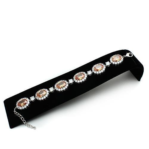 LO2360 - Rhodium Brass Bracelet with AAA Grade CZ  in Champagne-1