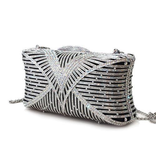 LO2362 - Imitation Rhodium White Metal Clutch with Top Grade Crystal  in White-1