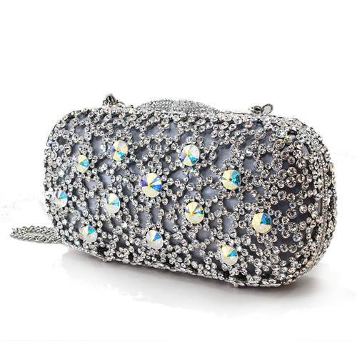 LO2364 - Imitation Rhodium White Metal Clutch with Top Grade Crystal  in White-1