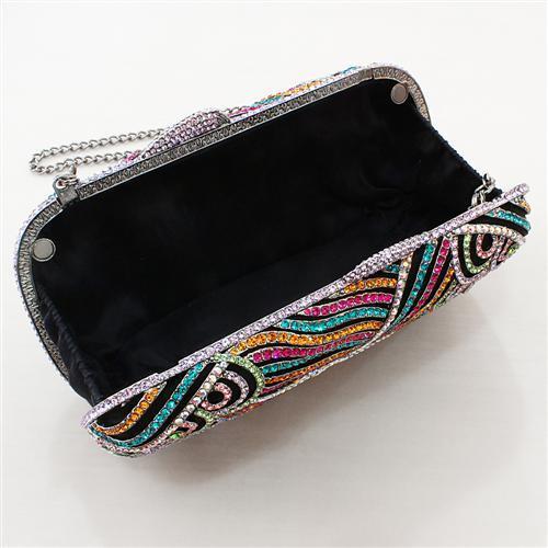 LO2365 - Imitation Rhodium White Metal Clutch with Top Grade Crystal  in Multi Color-2
