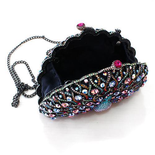 LO2370 - Ruthenium White Metal Clutch with Top Grade Crystal  in Multi Color-2