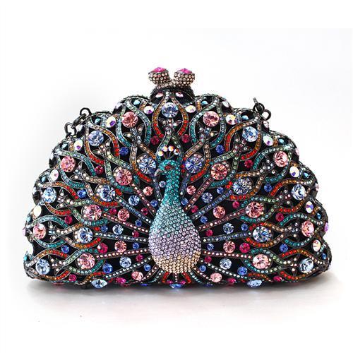 LO2370 - Ruthenium White Metal Clutch with Top Grade Crystal  in Multi Color-0