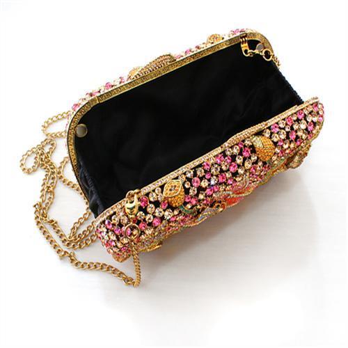 LO2375 - Ancientry Gold White Metal Clutch with Top Grade Crystal  in Multi Color-2