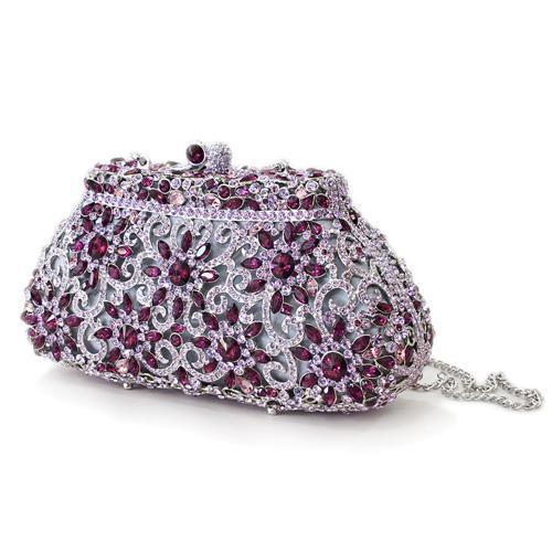 LO2376 - Imitation Rhodium White Metal Clutch with Top Grade Crystal  in Multi Color-1