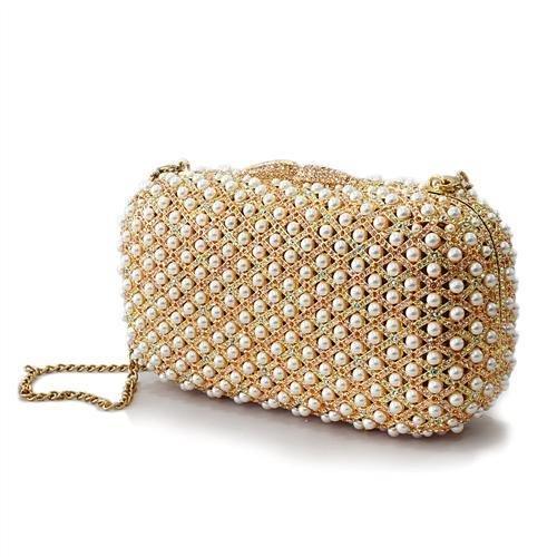 LO2377 - Gold White Metal Clutch with Top Grade Crystal  in Multi Color-1