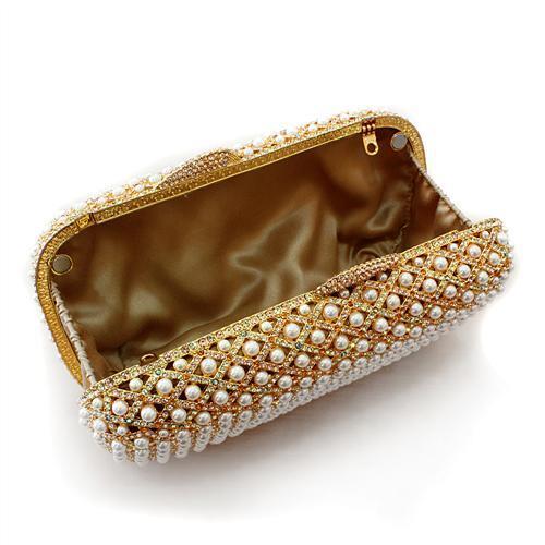 LO2377 - Gold White Metal Clutch with Top Grade Crystal  in Multi Color-2