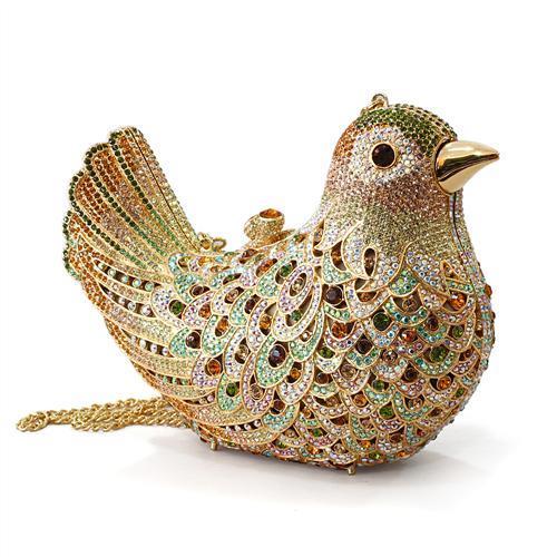 LO2378 - Gold White Metal Clutch with Top Grade Crystal  in Multi Color-1