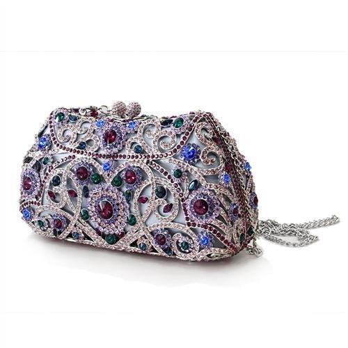 LO2379 - Imitation Rhodium White Metal Clutch with Top Grade Crystal  in Multi Color-1