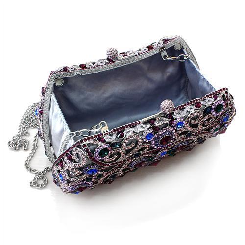 LO2379 - Imitation Rhodium White Metal Clutch with Top Grade Crystal  in Multi Color-2