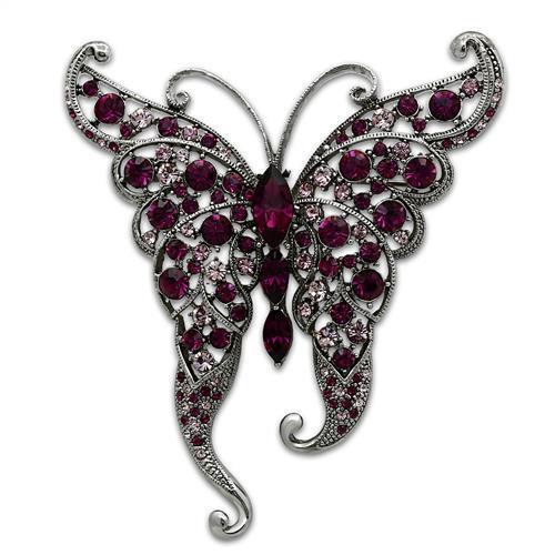 LO2396 - Imitation Rhodium White Metal Brooches with Top Grade Crystal  in Multi Color-0