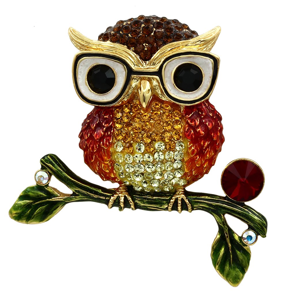 LO2408 - Gold White Metal Brooches with Top Grade Crystal  in Multi Color-0