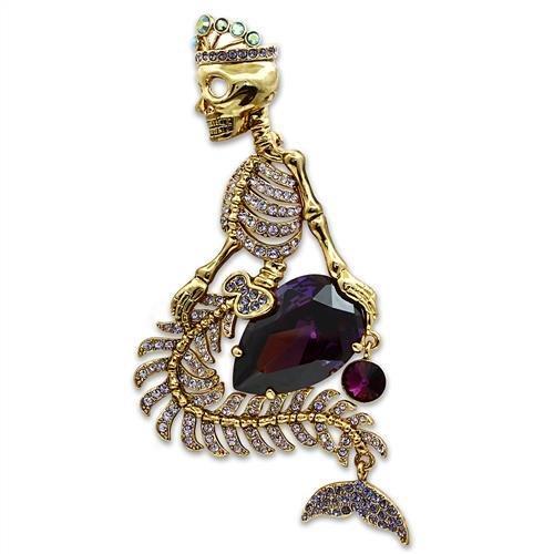 LO2412 - Gold White Metal Brooches with AAA Grade CZ  in Amethyst-0
