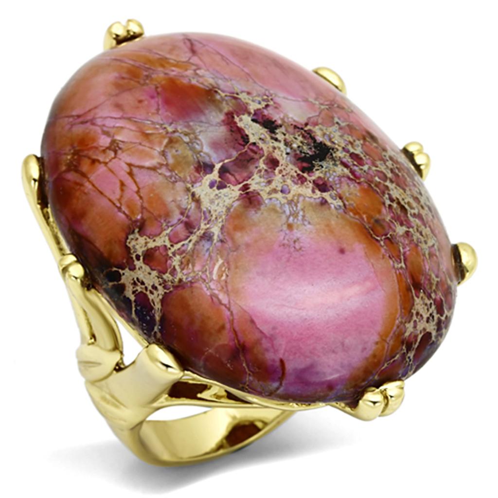 LO2432 - Gold Brass Ring with Synthetic Jade in Light Amethyst-0