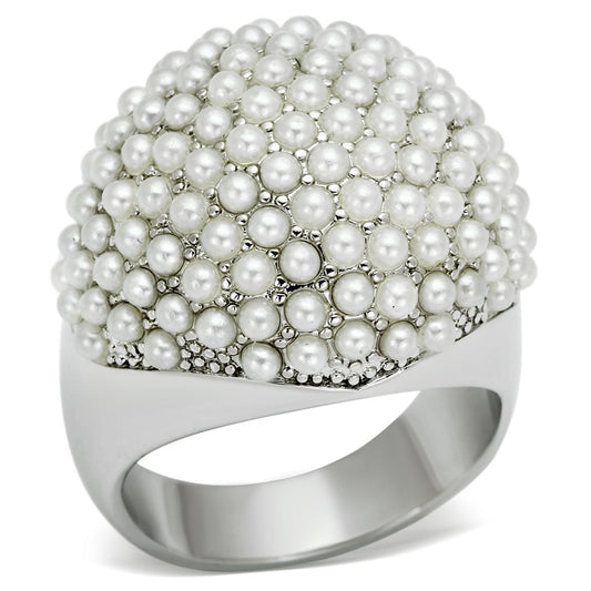 LO2433 - Rhodium Brass Ring with Synthetic Pearl in White-0