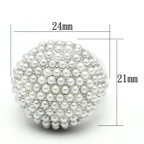 LO2433 - Rhodium Brass Ring with Synthetic Pearl in White-1