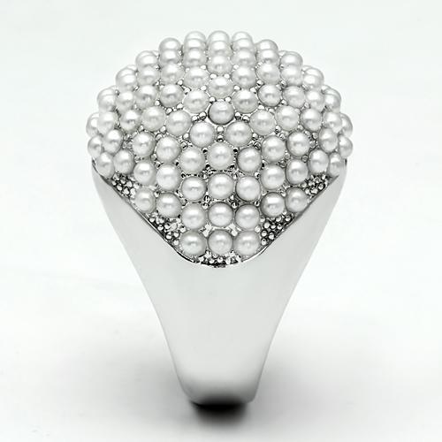 LO2433 - Rhodium Brass Ring with Synthetic Pearl in White-2