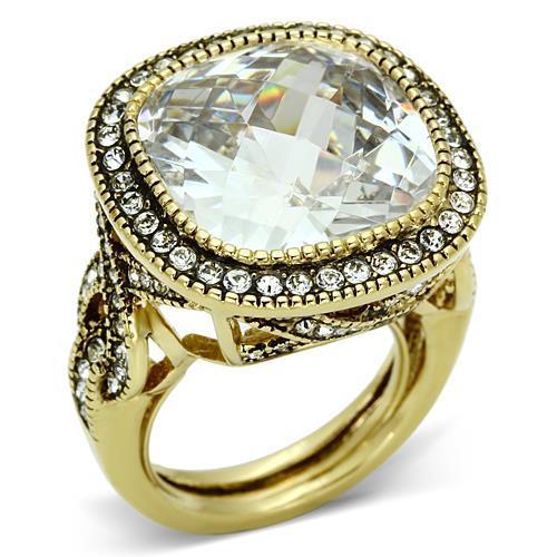 LO2436 - Gold Brass Ring with AAA Grade CZ  in Clear-0