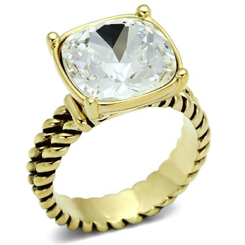 LO2447 - Gold Brass Ring with AAA Grade CZ  in Clear-0