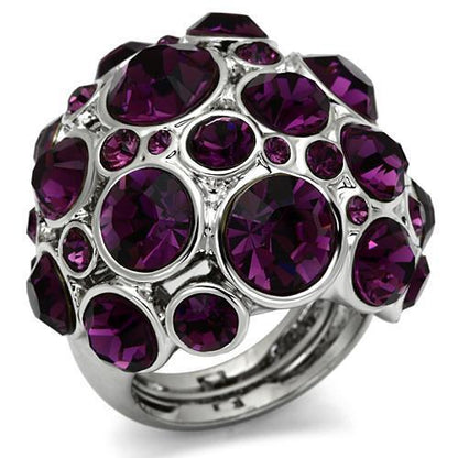 LO2462 - Rhodium Brass Ring with Top Grade Crystal  in Amethyst-0