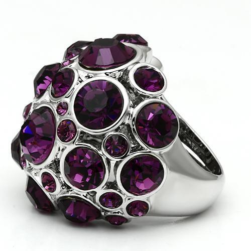 LO2462 - Rhodium Brass Ring with Top Grade Crystal  in Amethyst-2