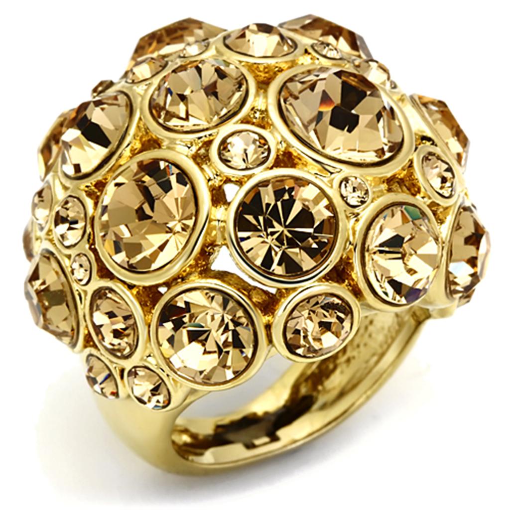 LO2463 - Gold Brass Ring with Top Grade Crystal  in Light Smoked-0
