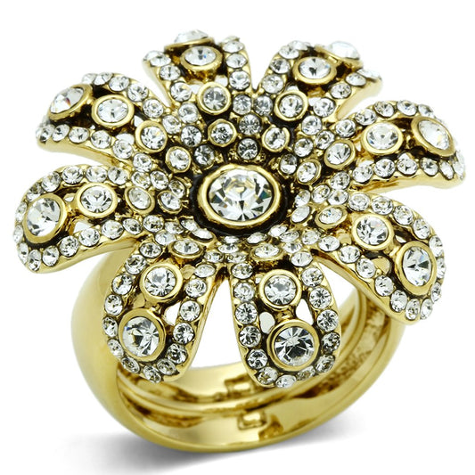 LO2465 - Gold Brass Ring with Top Grade Crystal  in Clear-0