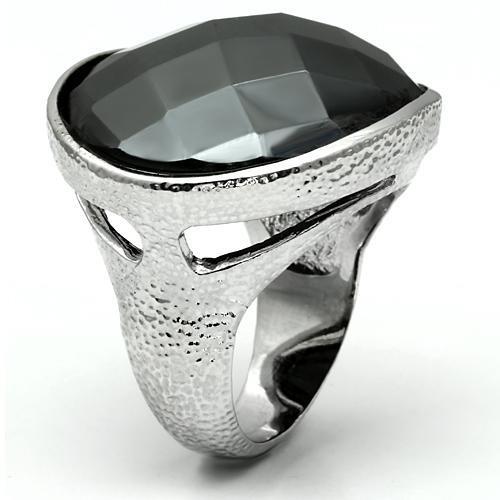 LO2470 - Rhodium Brass Ring with Synthetic Hematite in Hematite-2