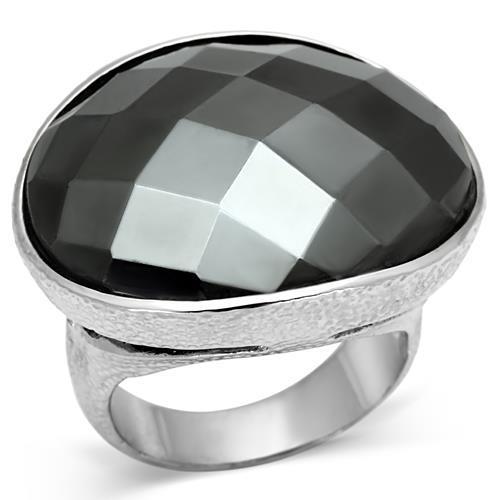LO2470 - Rhodium Brass Ring with Synthetic Hematite in Hematite-0