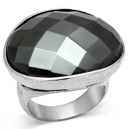 LO2470 - Rhodium Brass Ring with Synthetic Hematite in Hematite-0