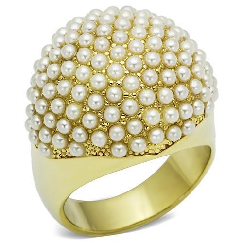 LO2471 - Gold Brass Ring with Synthetic Pearl in White-0