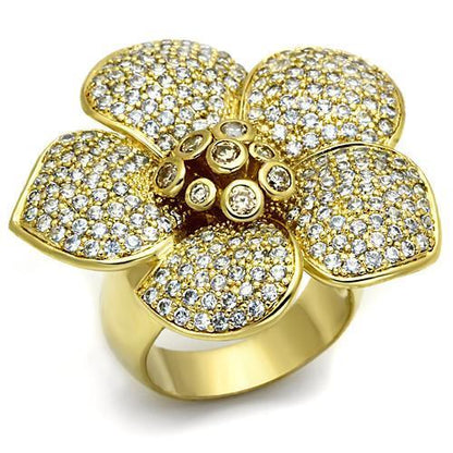 LO2484 - Gold Brass Ring with AAA Grade CZ  in Champagne-0