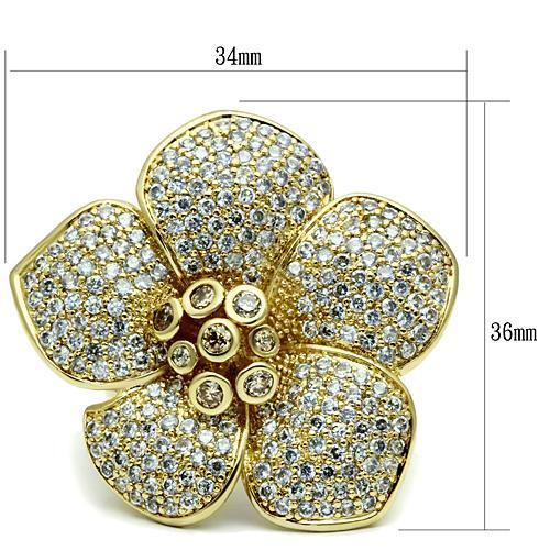 LO2484 - Gold Brass Ring with AAA Grade CZ  in Champagne-2