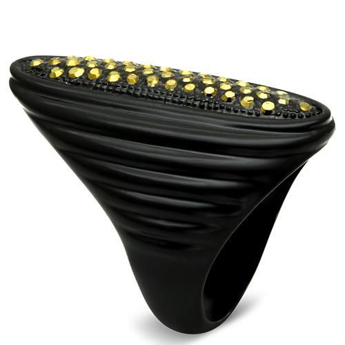 LO2499 - TIN Cobalt Black Brass Ring with Top Grade Crystal  in Light Smoked-2