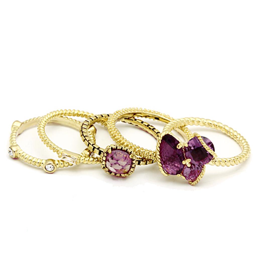 LO2502 - Gold Brass Ring with Synthetic Synthetic Glass in Amethyst-0