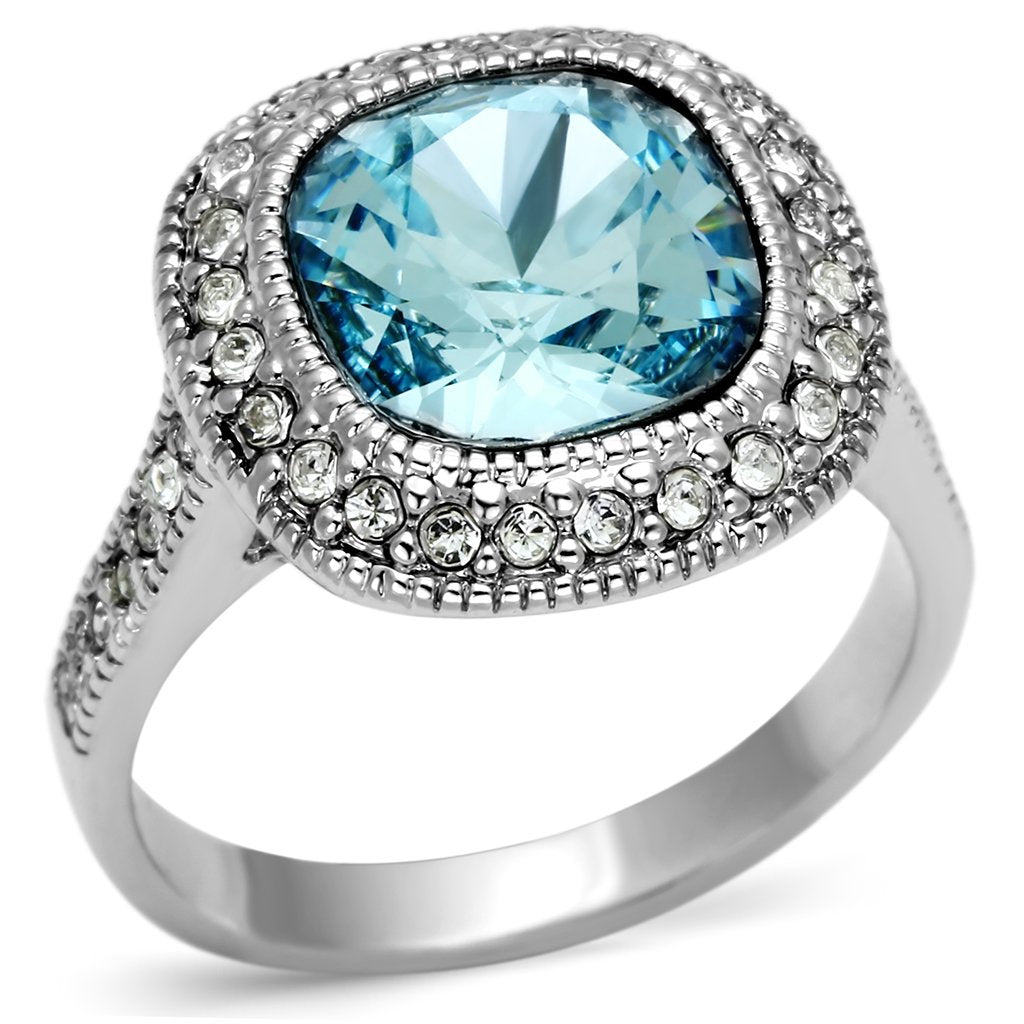 LO2506 - Rhodium Brass Ring with Top Grade Crystal  in Sea Blue-0