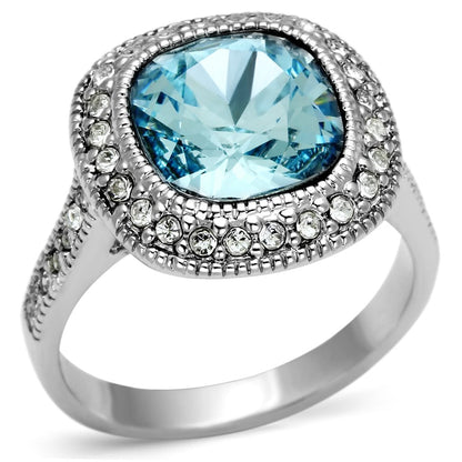 LO2506 - Rhodium Brass Ring with Top Grade Crystal  in Sea Blue-0