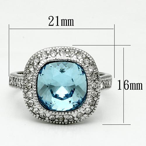 LO2506 - Rhodium Brass Ring with Top Grade Crystal  in Sea Blue-1
