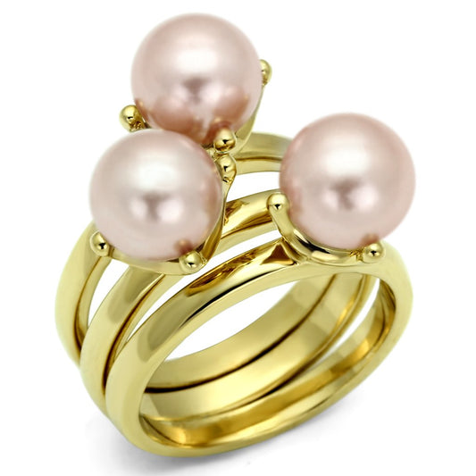 LO2508 - Gold Brass Ring with Synthetic Pearl in Light Rose-0