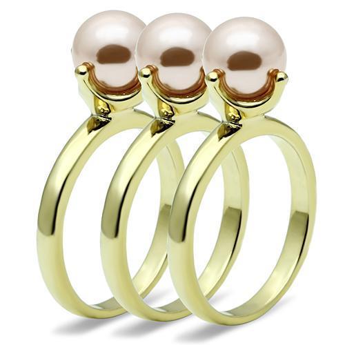 LO2508 - Gold Brass Ring with Synthetic Pearl in Light Rose-2