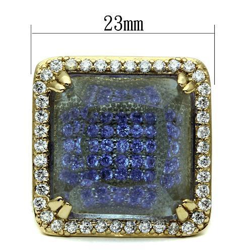 LO2511 - Gold Brass Ring with Synthetic Synthetic Glass in Light Amethyst-1