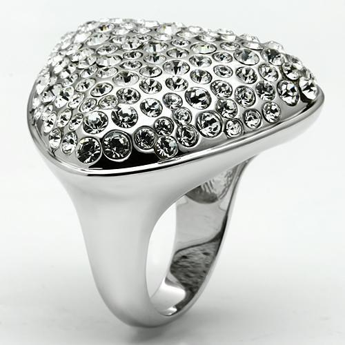 LO2515 - Rhodium Brass Ring with Top Grade Crystal  in Clear-2