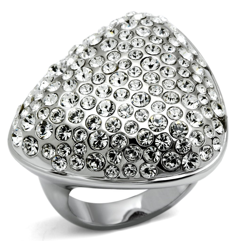 LO2515 - Rhodium Brass Ring with Top Grade Crystal  in Clear-0