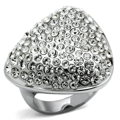LO2515 - Rhodium Brass Ring with Top Grade Crystal  in Clear-0