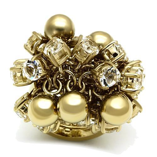 LO2520 - Gold Brass Ring with Top Grade Crystal  in Clear-0