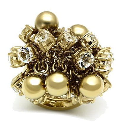 LO2520 - Gold Brass Ring with Top Grade Crystal  in Clear-0