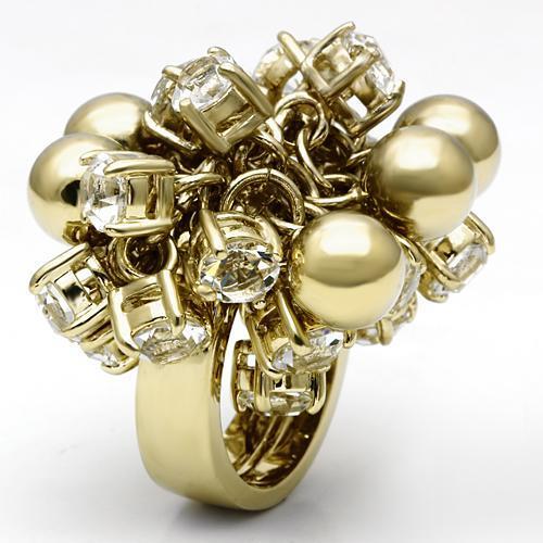 LO2520 - Gold Brass Ring with Top Grade Crystal  in Clear-2