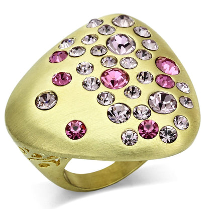 LO2534 - Gold & Brush Brass Ring with Top Grade Crystal  in Multi Color-0
