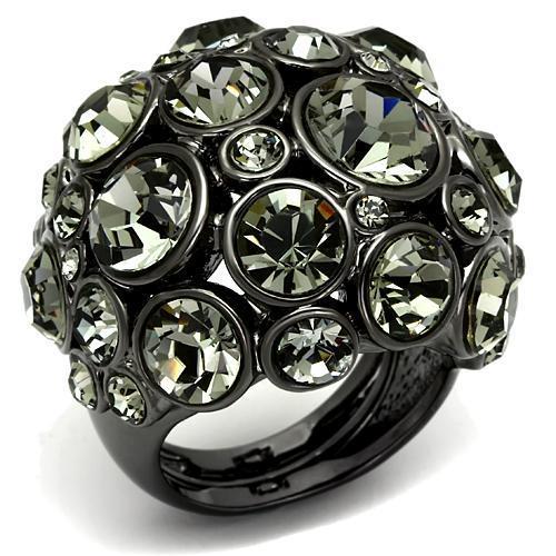 LO2545 - Ruthenium Brass Ring with Top Grade Crystal  in Black Diamond-0