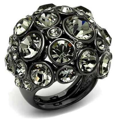 LO2545 - Ruthenium Brass Ring with Top Grade Crystal  in Black Diamond-0